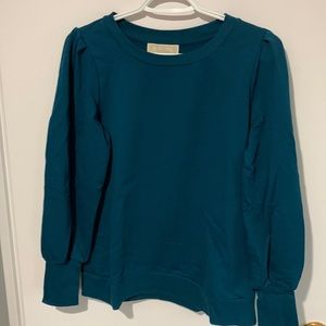 Michael Kora Teal Crew Neck Sweatshirt with Puff Sleeve